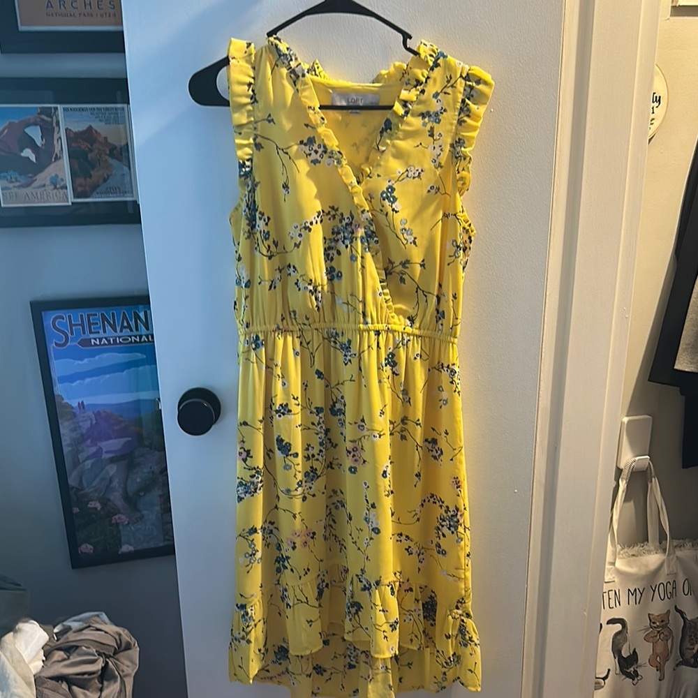 LOFT Yellow Floral High Low Dress